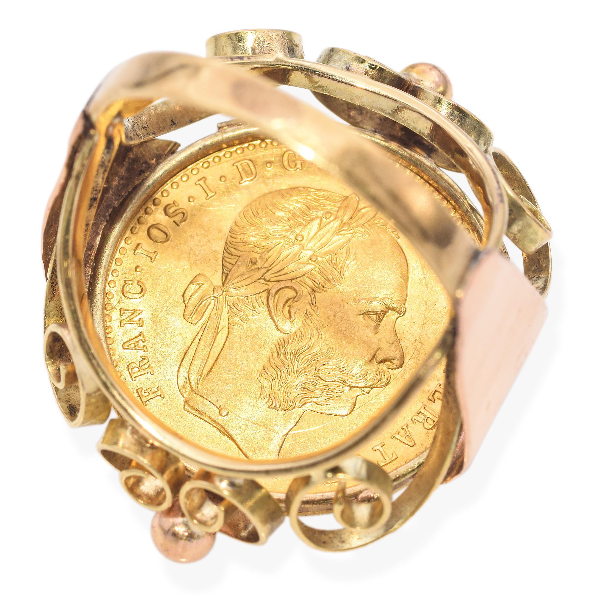Vintage 14K Gold Ring with 24K Austrian 1 Ducat Gold Coin In Good Condition In New York, NY