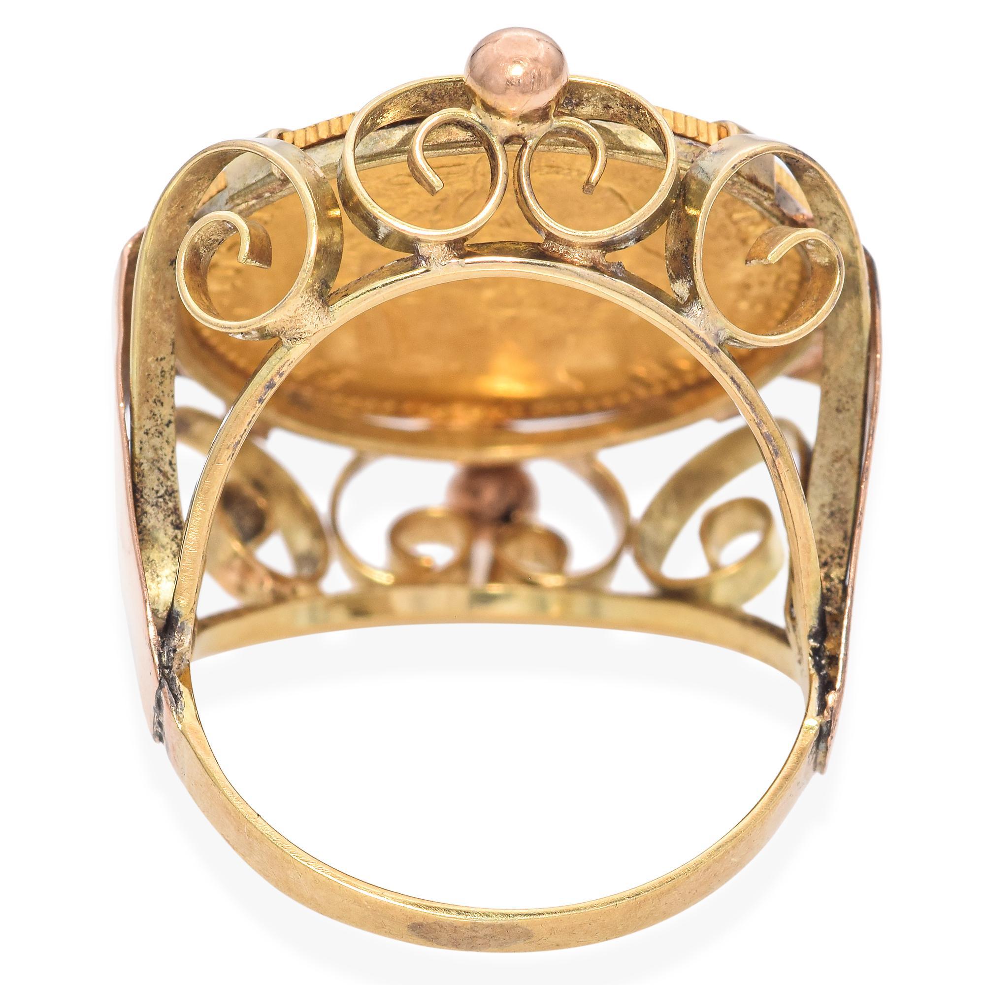 Vintage 14K Gold Ring with 24K Austrian 1 Ducat Gold Coin 1