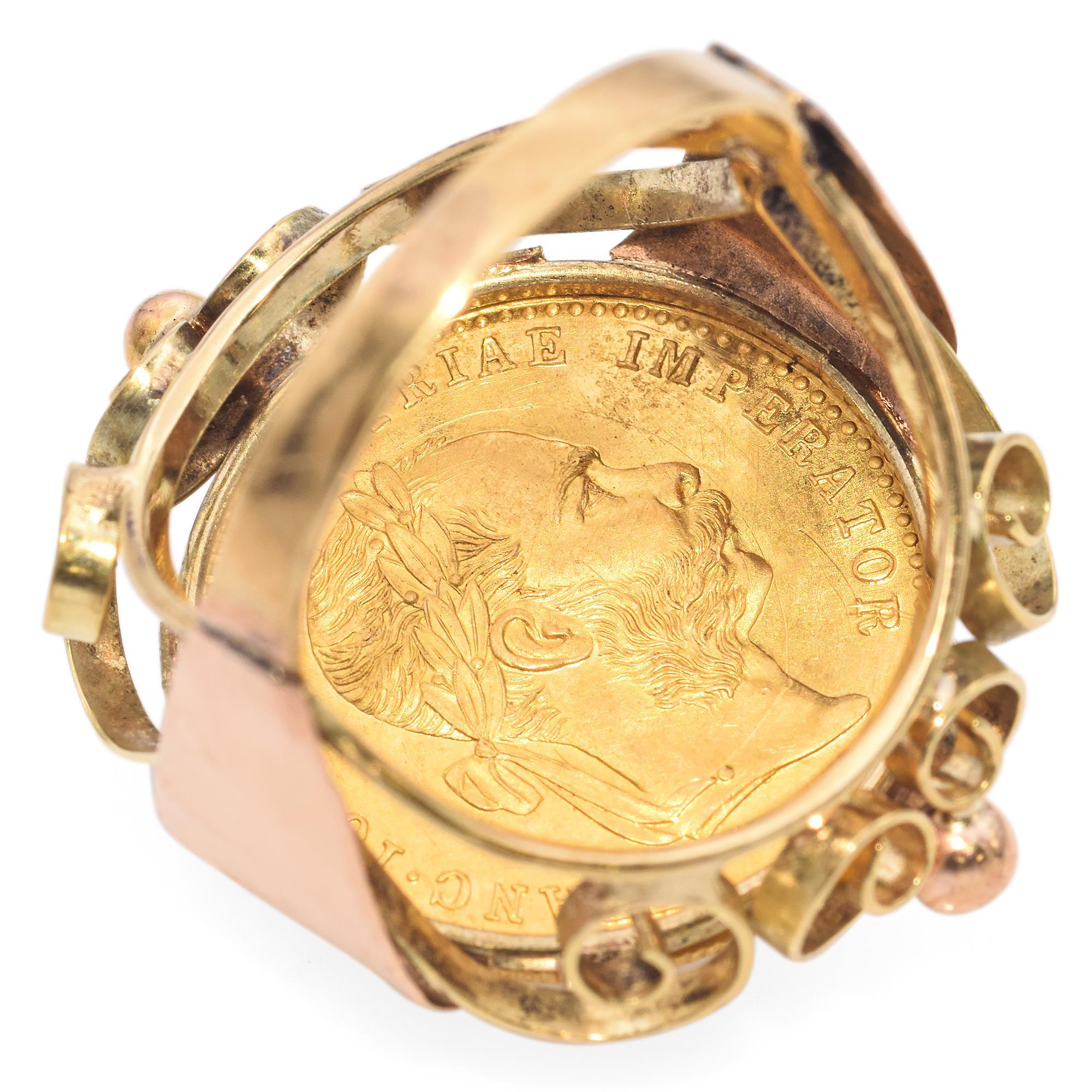 Vintage 14K Gold Ring with 24K Austrian 1 Ducat Gold Coin 2