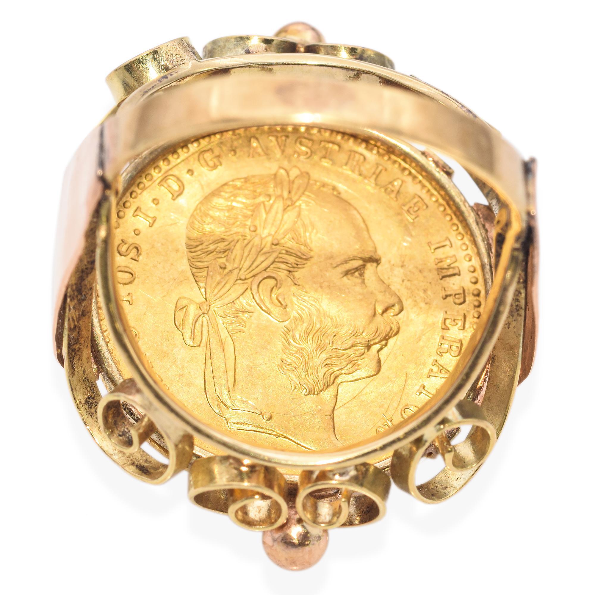 Vintage 14K Gold Ring with 24K Austrian 1 Ducat Gold Coin 3