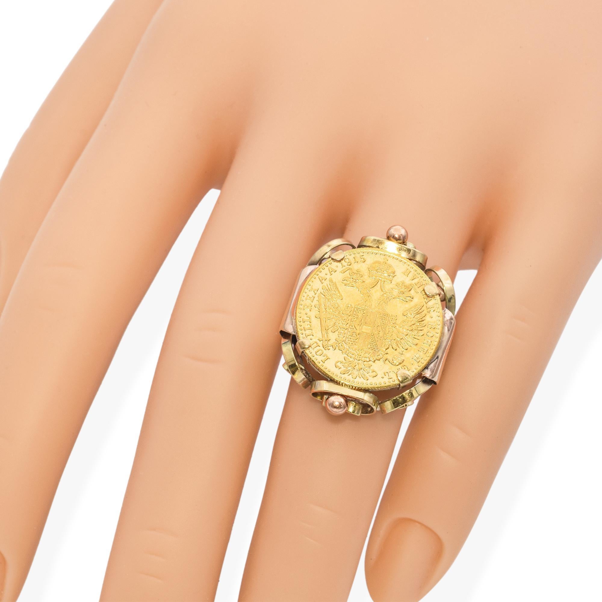 Vintage 14K Gold Ring with 24K Austrian 1 Ducat Gold Coin 4