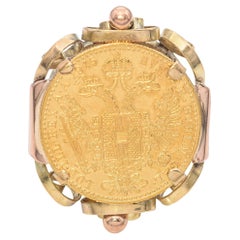 Vintage 14K Gold Ring with 24K Austrian 1 Ducat Gold Coin