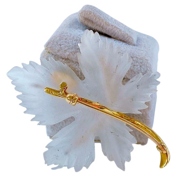 Women's Vintage Rock Crystal Leaf Gold Brooch For Sale
