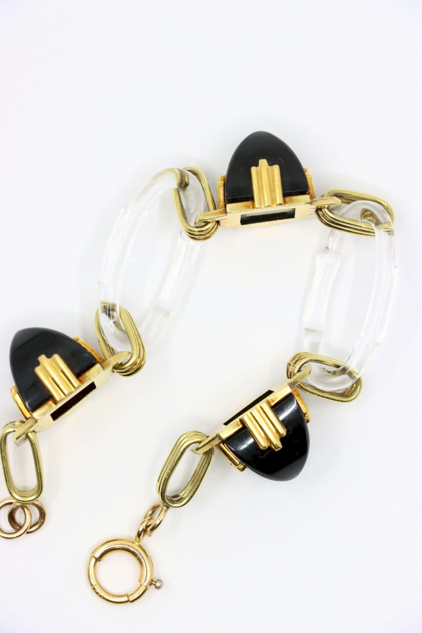 Vintage 14K Gold Rock Crystal Link Bracelet en vente 7