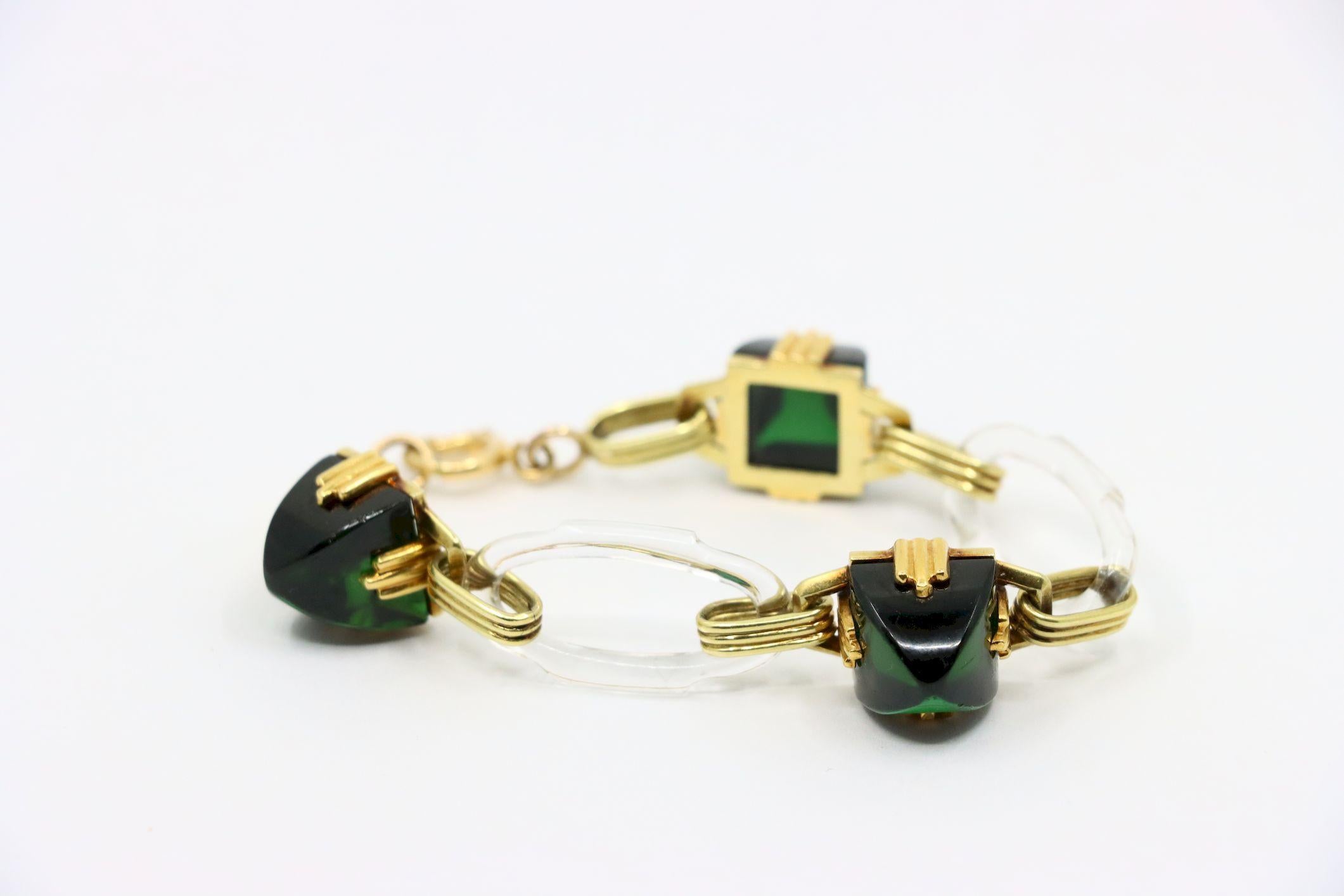 Vintage 14K Gold Rock Crystal Link Bracelet Unisexe en vente