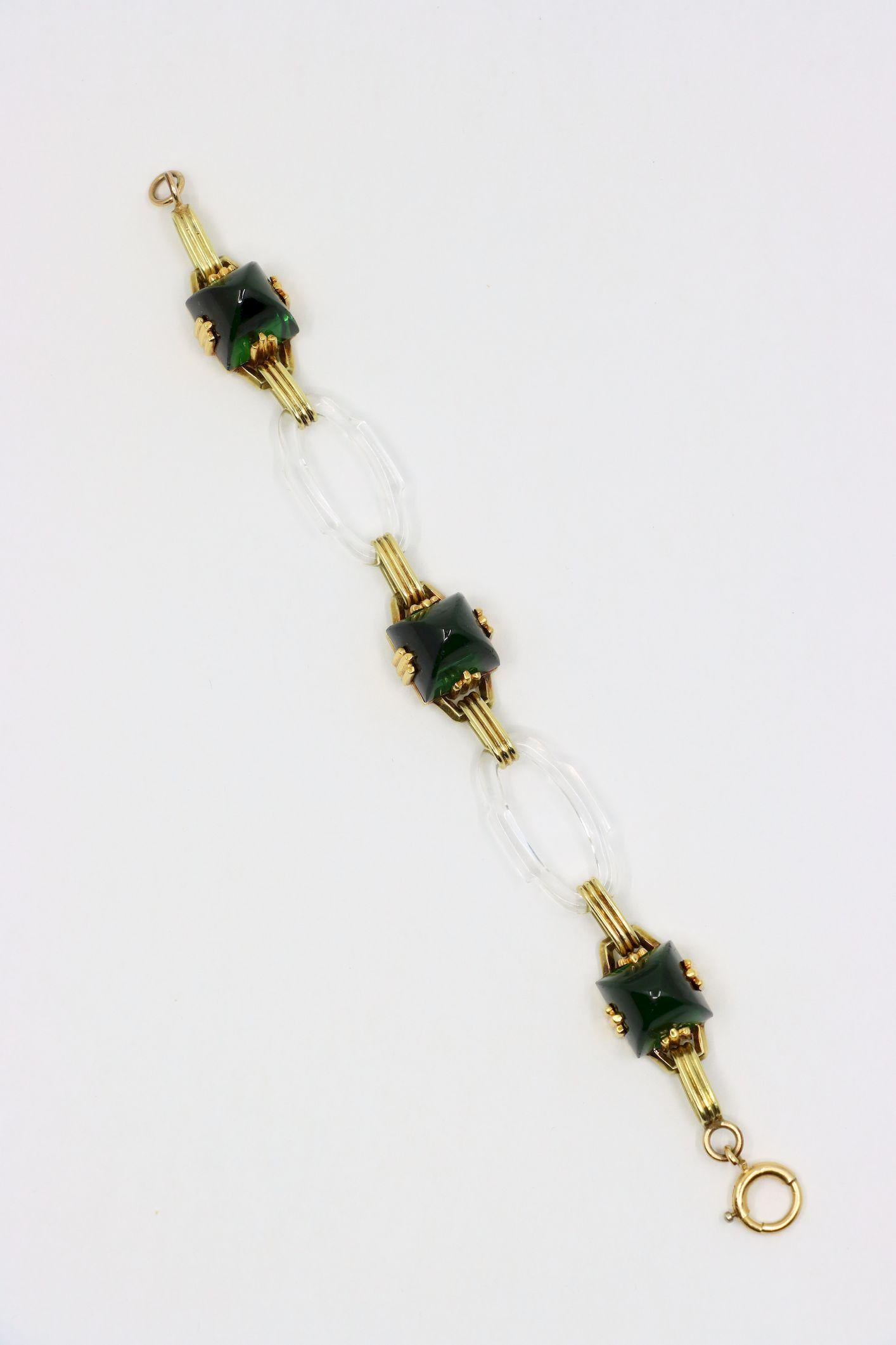Vintage 14K Gold Rock Crystal Link Bracelet en vente 1