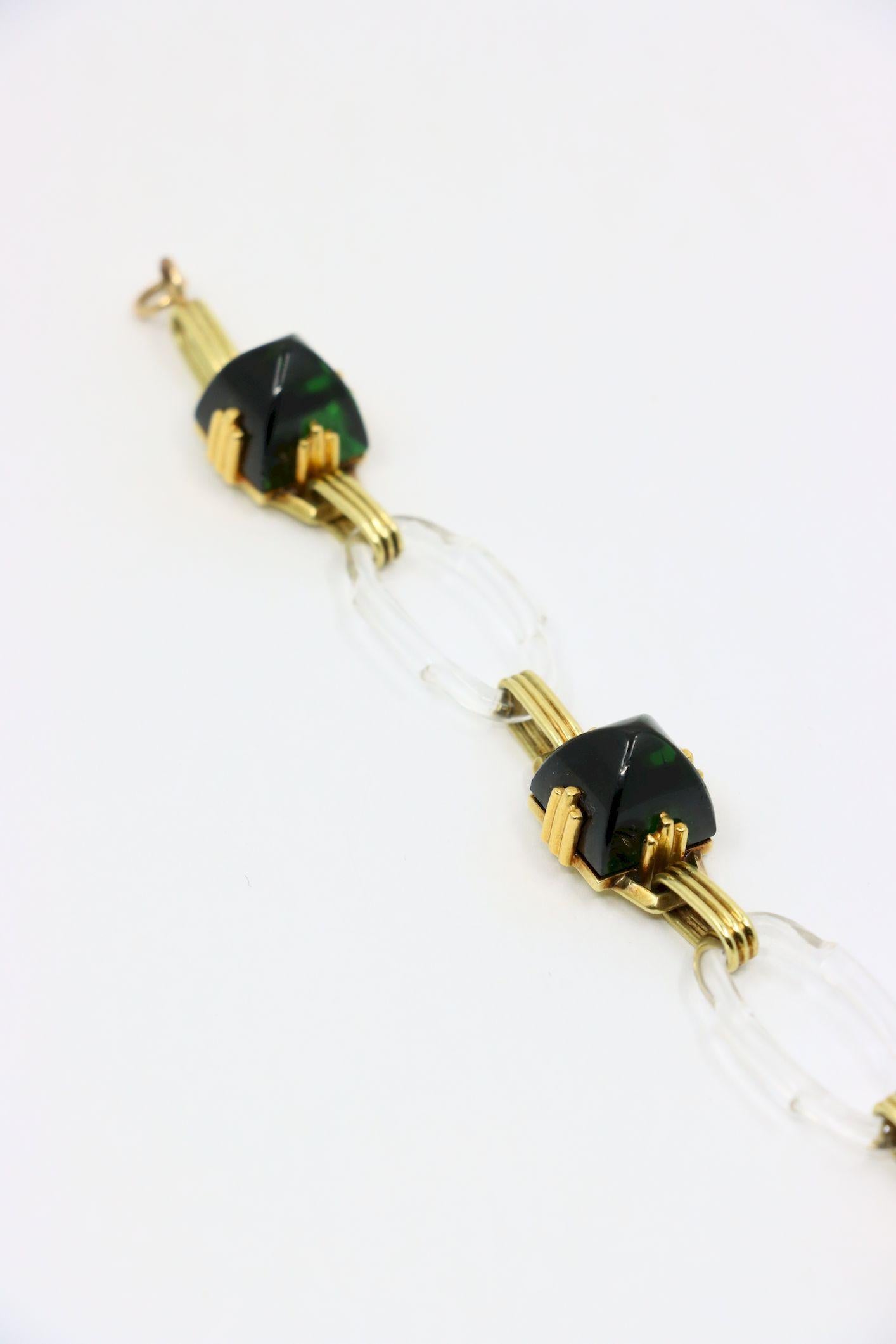 Vintage 14K Gold Rock Crystal Link Bracelet en vente 2