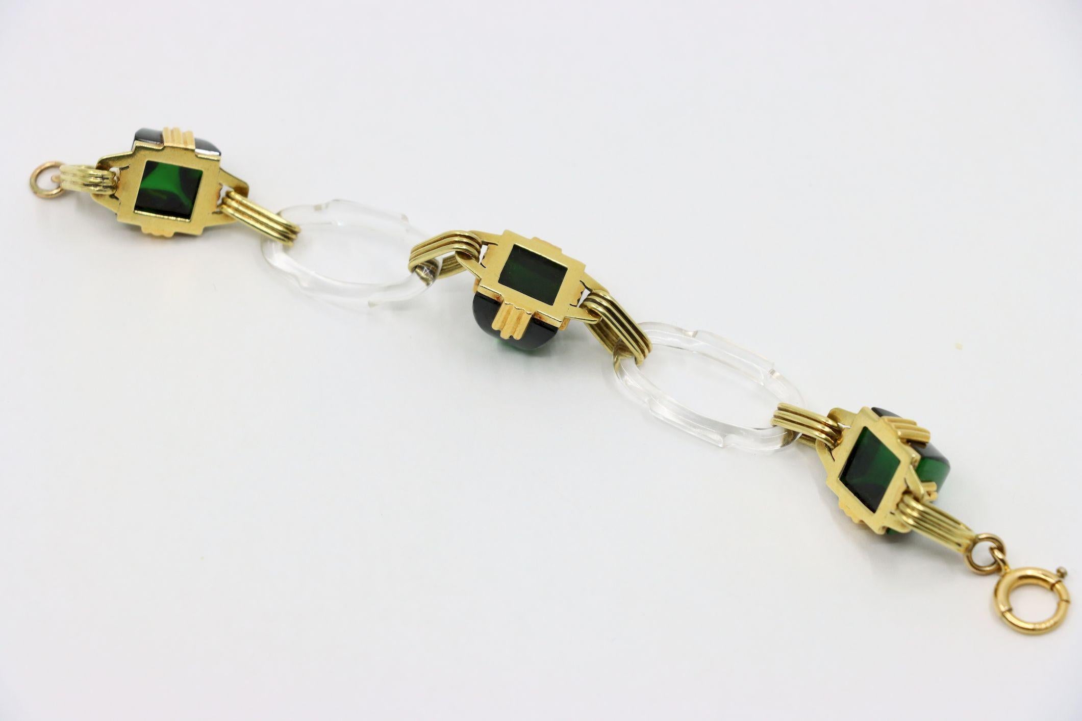 Vintage 14K Gold Rock Crystal Link Bracelet en vente 3