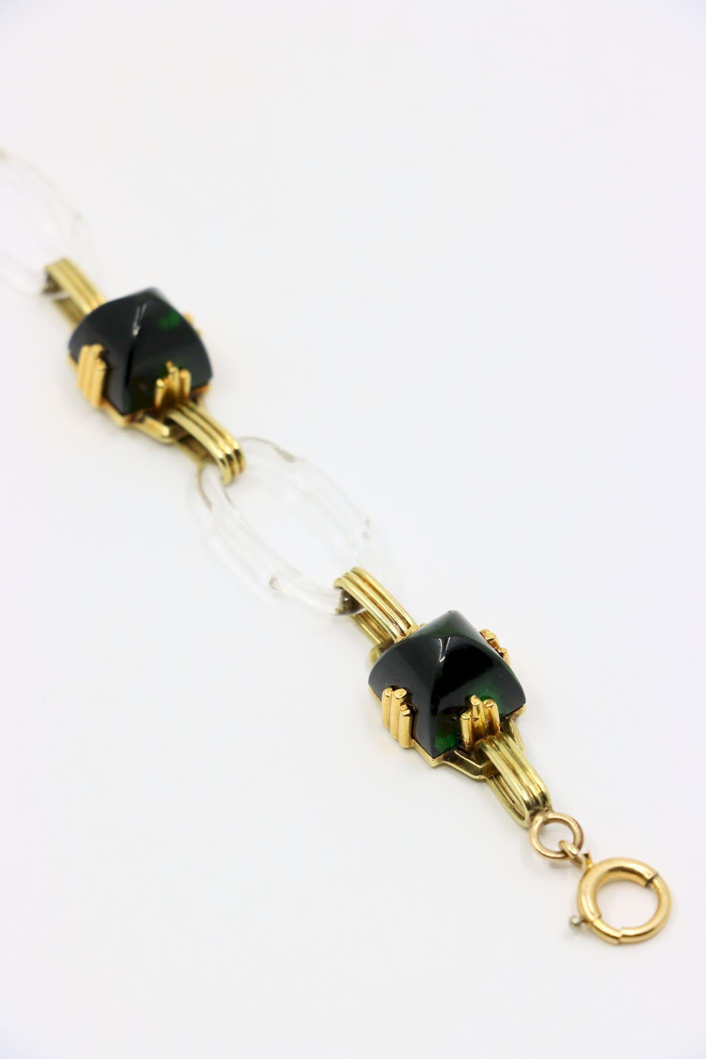 Vintage 14K Gold Rock Crystal Link Bracelet en vente 4
