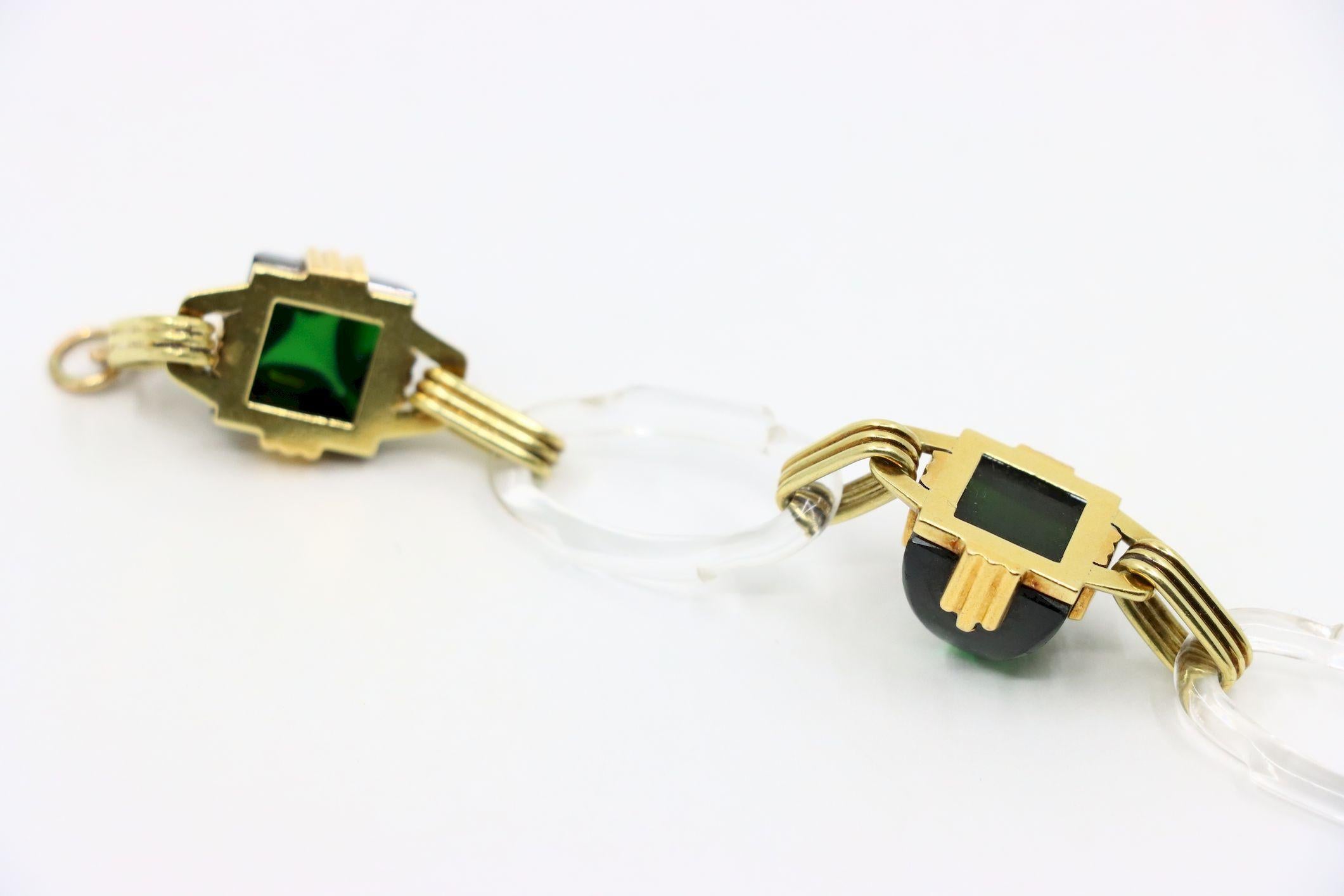 Vintage 14K Gold Rock Crystal Link Bracelet en vente 5