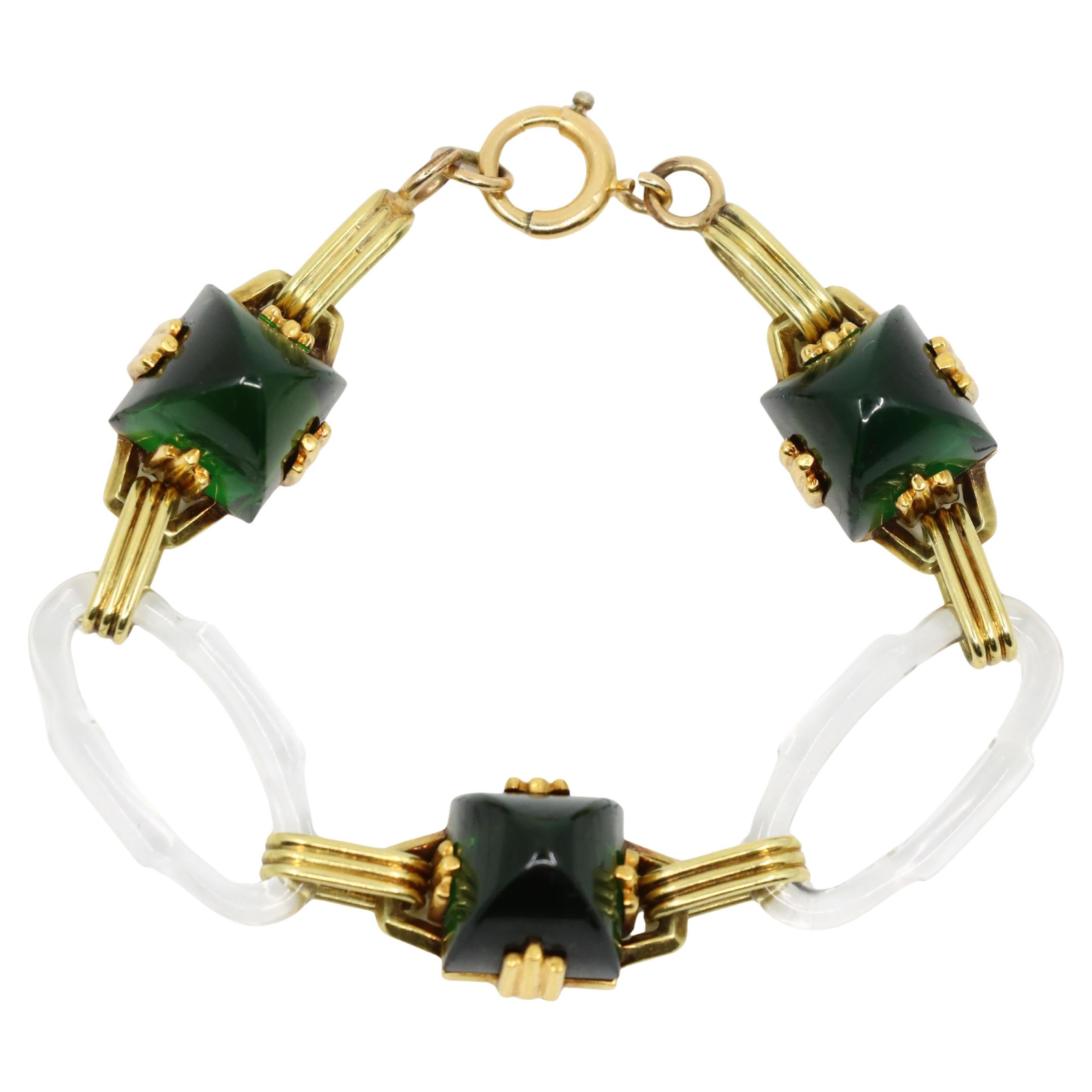 Vintage 14K Gold Rock Crystal Link Bracelet