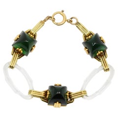 Vintage 14K Gold Rock Crystal Link Bracelet