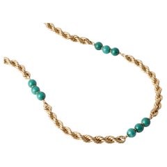 Collar largo vintage de oro de 14 quilates con cuentas de malaquita 26