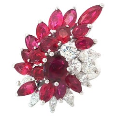 Vintage 14K Gold Ruby and Diamond Cocktail Ring, Approximately 6 Carats Rubies