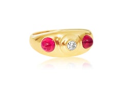Vintage 14k Gold Ruby Diamond 3 Stone Ring