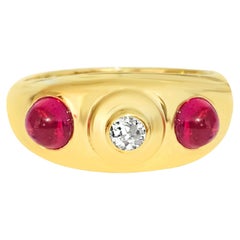 Bague vintage en or 14k rubis diamant 3 pierres