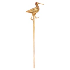 Vintage 14K Gold & Ruby Figural Sand Piper Stickpin