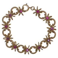 Vintage 14K Gold & Ruby Florets Bracelet