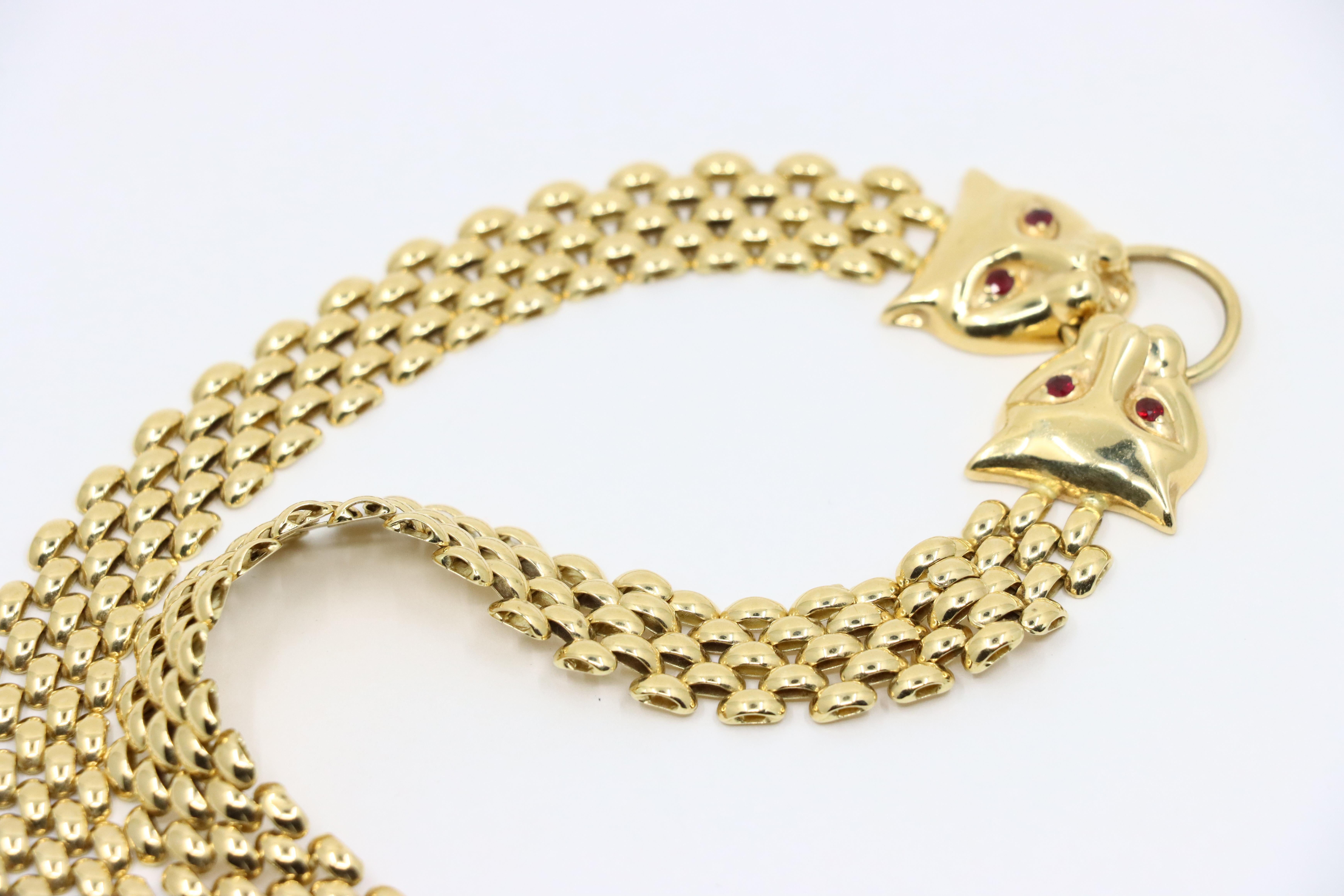 Collana A Link in oro 14K con rubino e pantera d'epoca in vendita 5