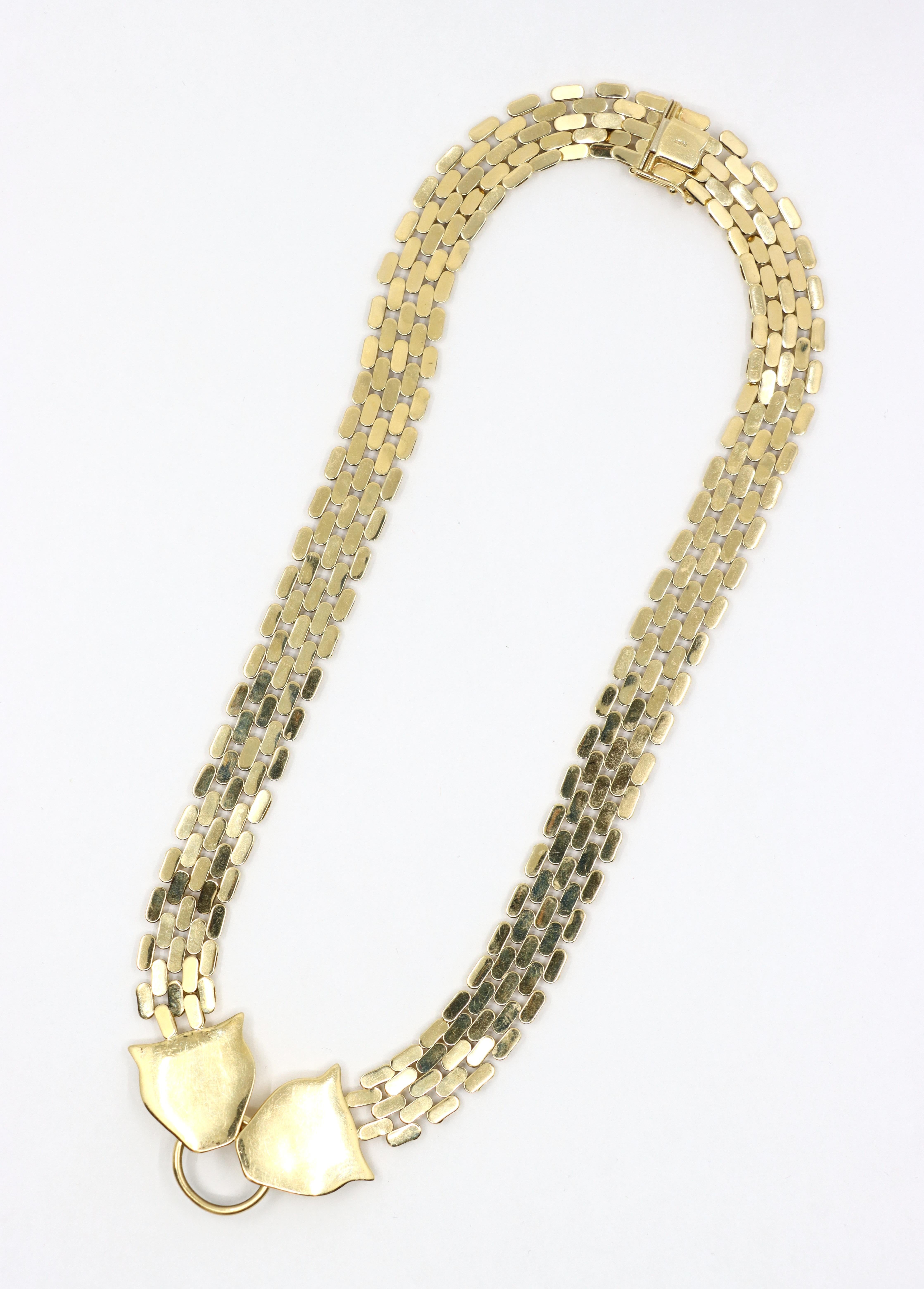 Collana A Link in oro 14K con rubino e pantera d'epoca in vendita 1