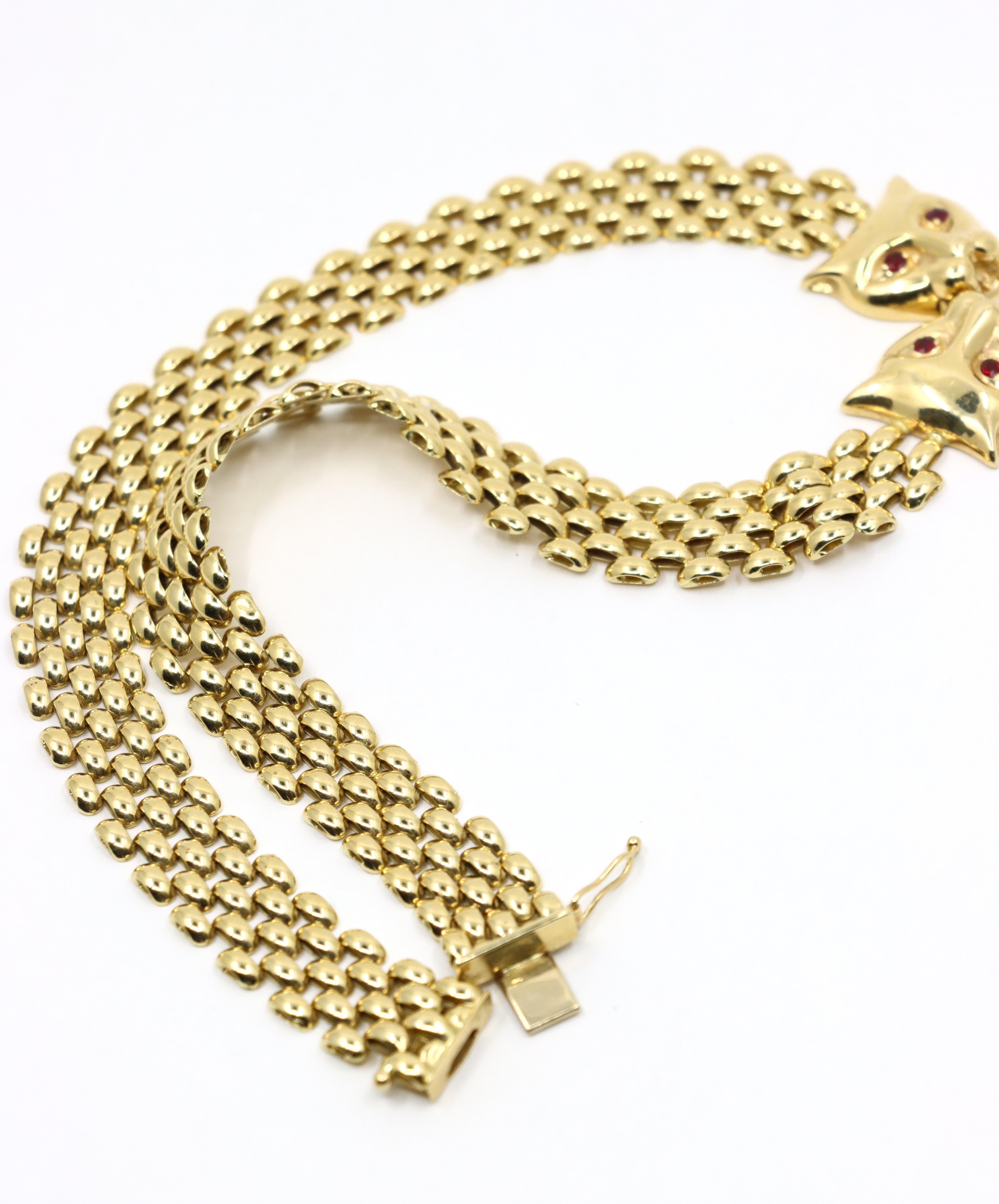 Collana A Link in oro 14K con rubino e pantera d'epoca in vendita 4
