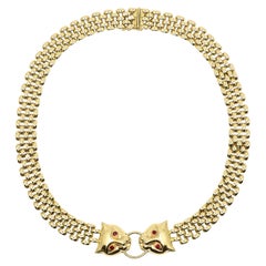 Vintage 14K Gold Ruby Panther Link Necklace