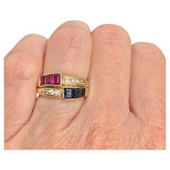 Vintage 14K Gold Ruby Sapphire and Diamond Ring