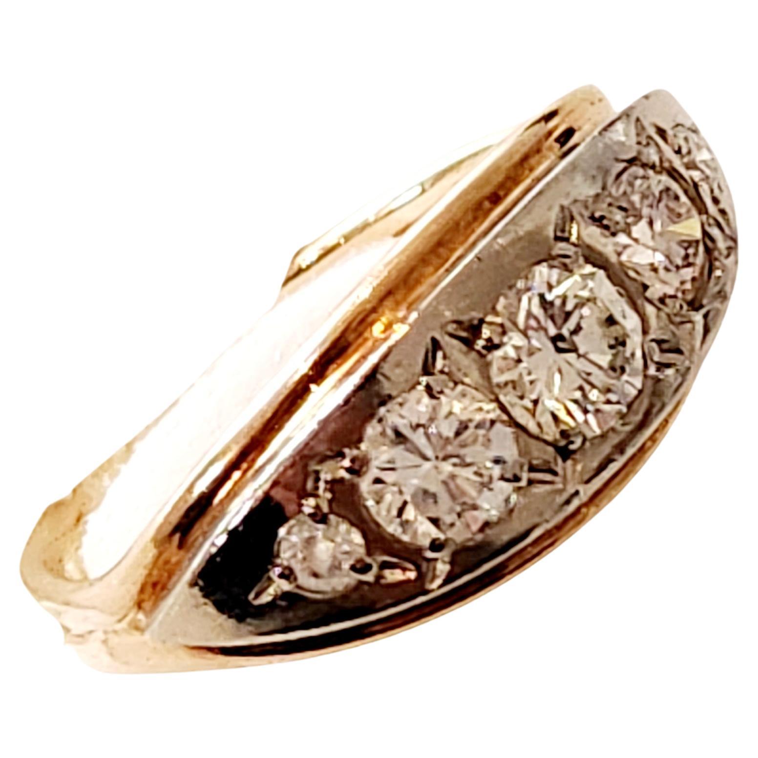 Vintage 14k gold 2 tone colour ring white gold and rose gold centered with 5 old european cut diamonds with an estimate weight of 1.20 carats H colour white vs clearity excellect cut and spark hall marked 583 and soviet control mark and letter L for