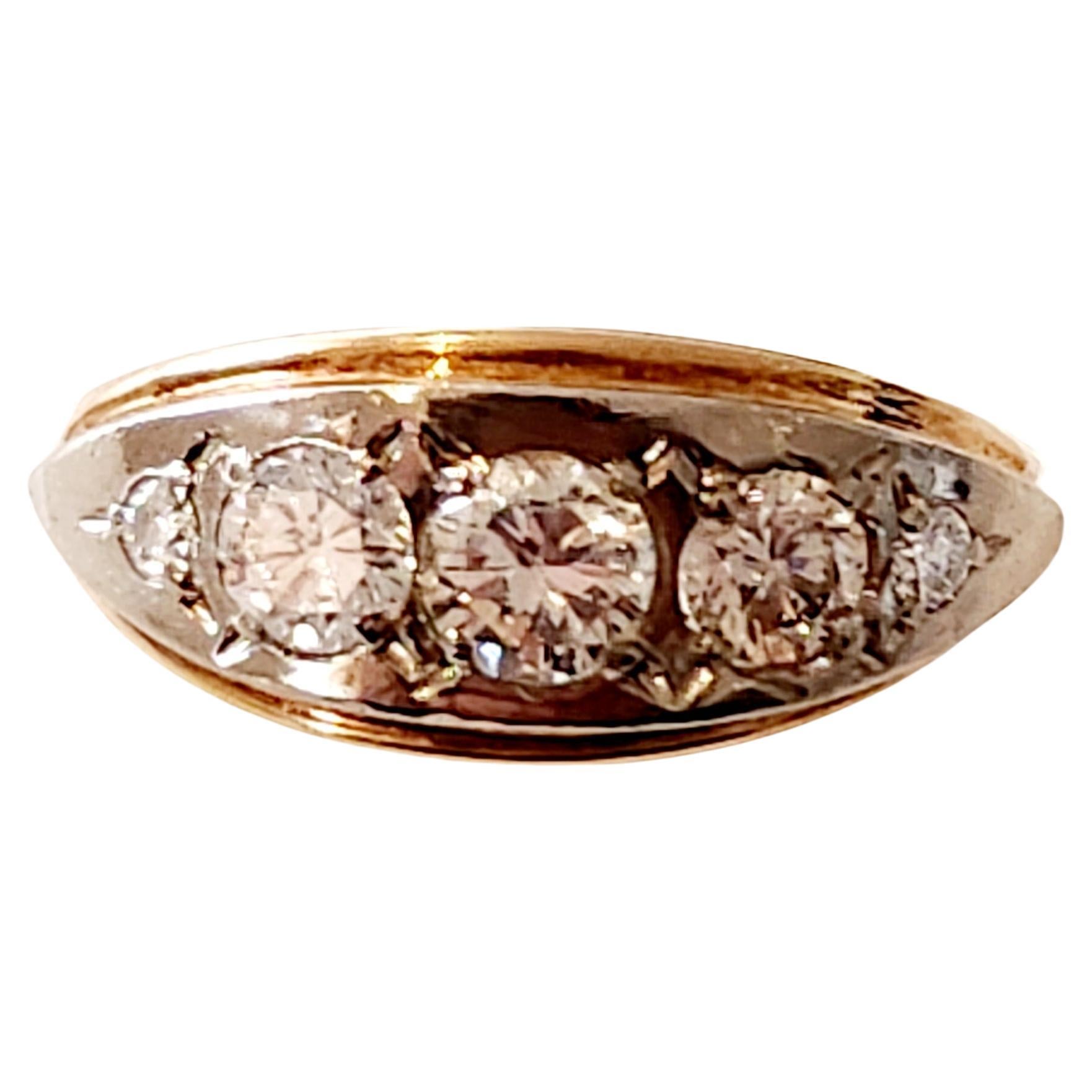 Vintage 5 Brillantschliff Diamant Gold Band Ring im Angebot