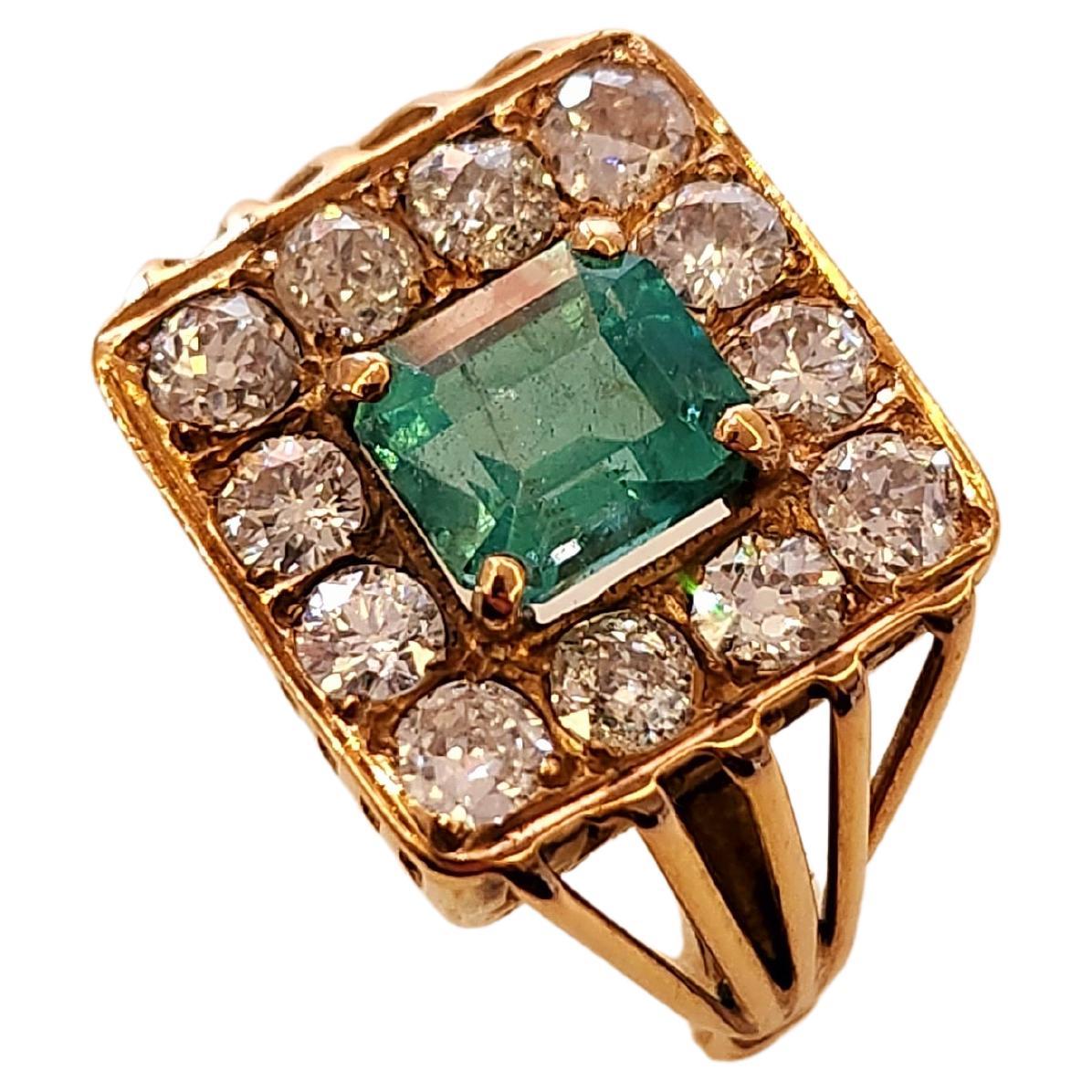 Emerald And Diamond Gold Ring For Sale