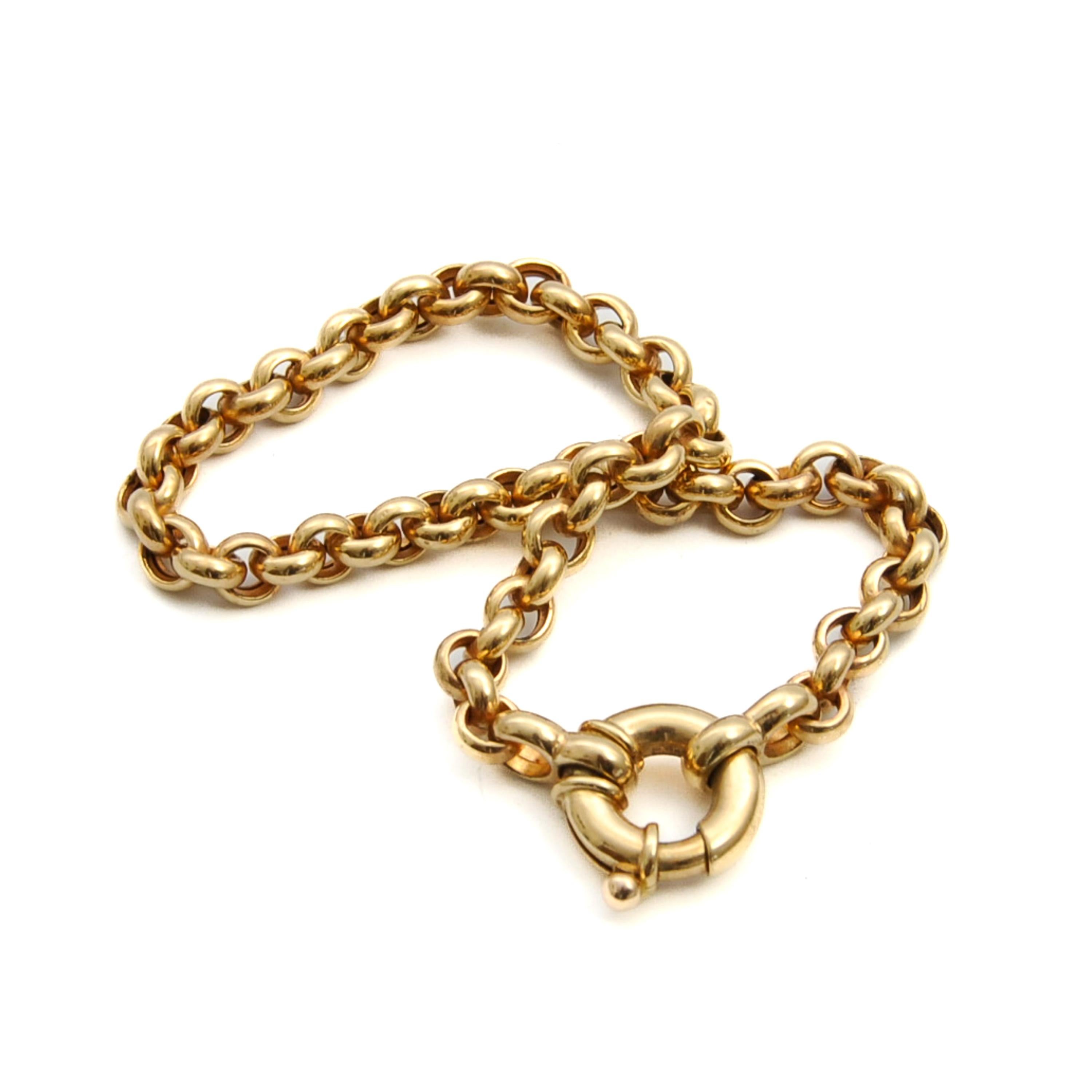 Vintage 14K Gold Sailor Spring Ring Clasp Rolo Chain Bracelet Pour femmes en vente