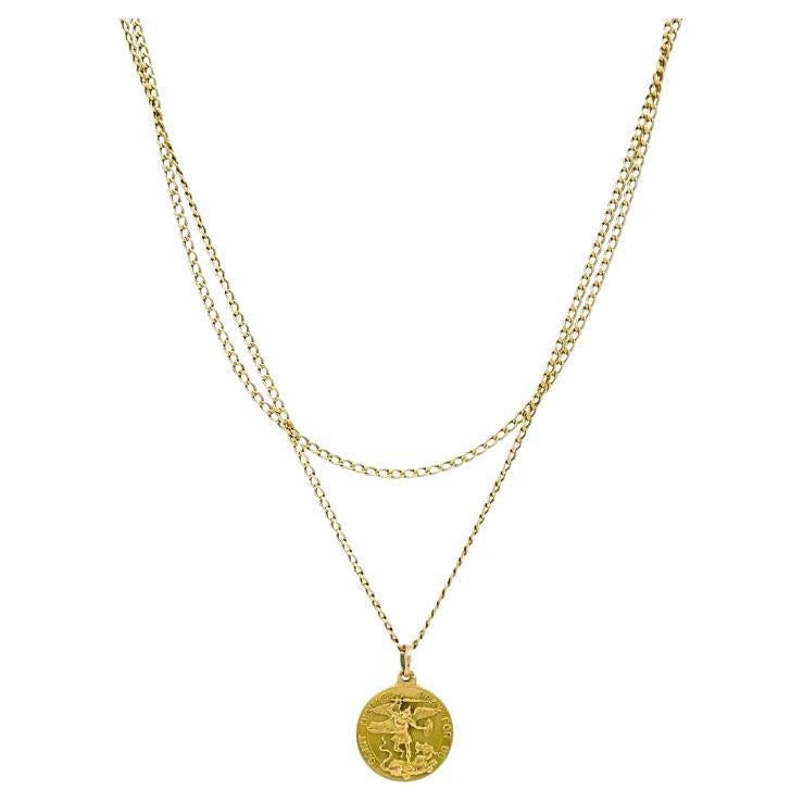 Collana con ciondolo di San Michele in oro 14K Vintage