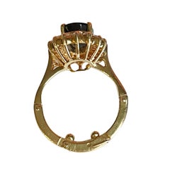 Vintage 14k Gold Sapphire and Diamond Halo Arthritic Shanked Gemstone Ring