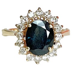 Vintage 14k Gold Sapphire and Diamond Halo Arthritic Shanked Gemstone Ring