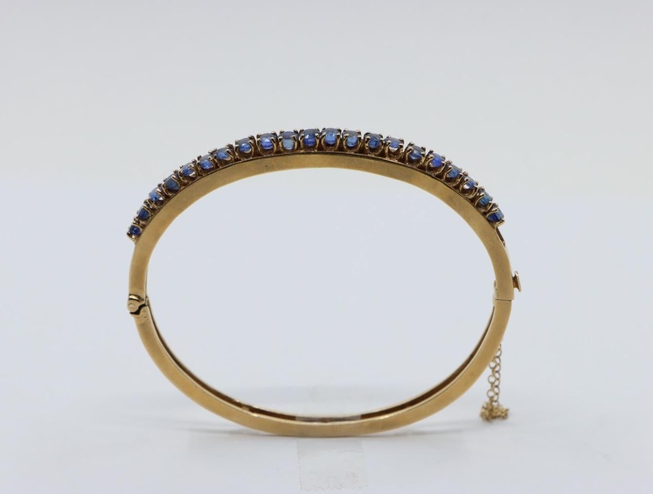 Vintage 14K Gold Sapphires Bangle Bracelet For Sale 7