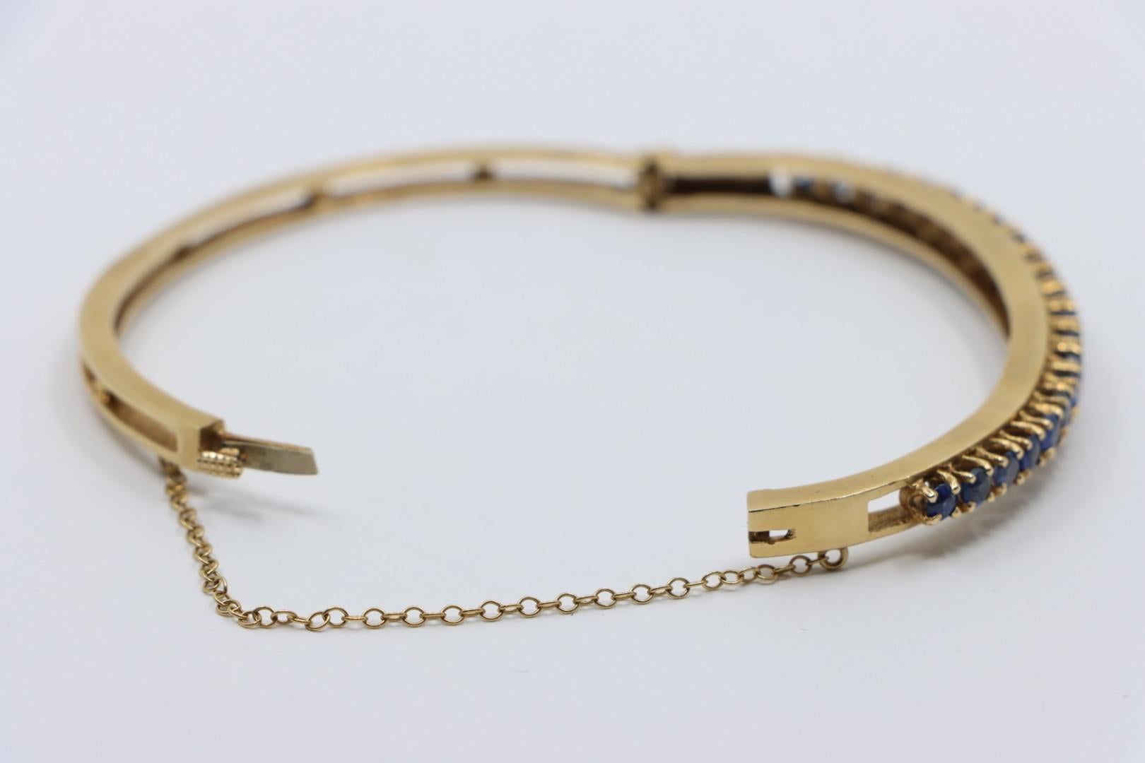 Vintage 14K Gold Sapphires Bangle Bracelet For Sale 9