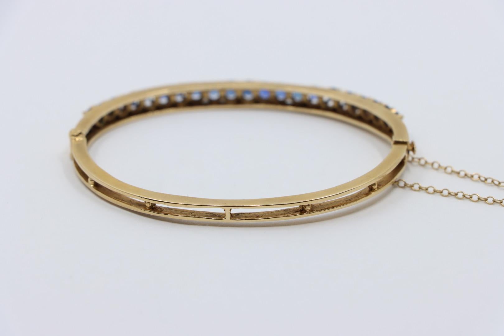 Vintage 14K Gold Sapphires Bangle Bracelet For Sale 10