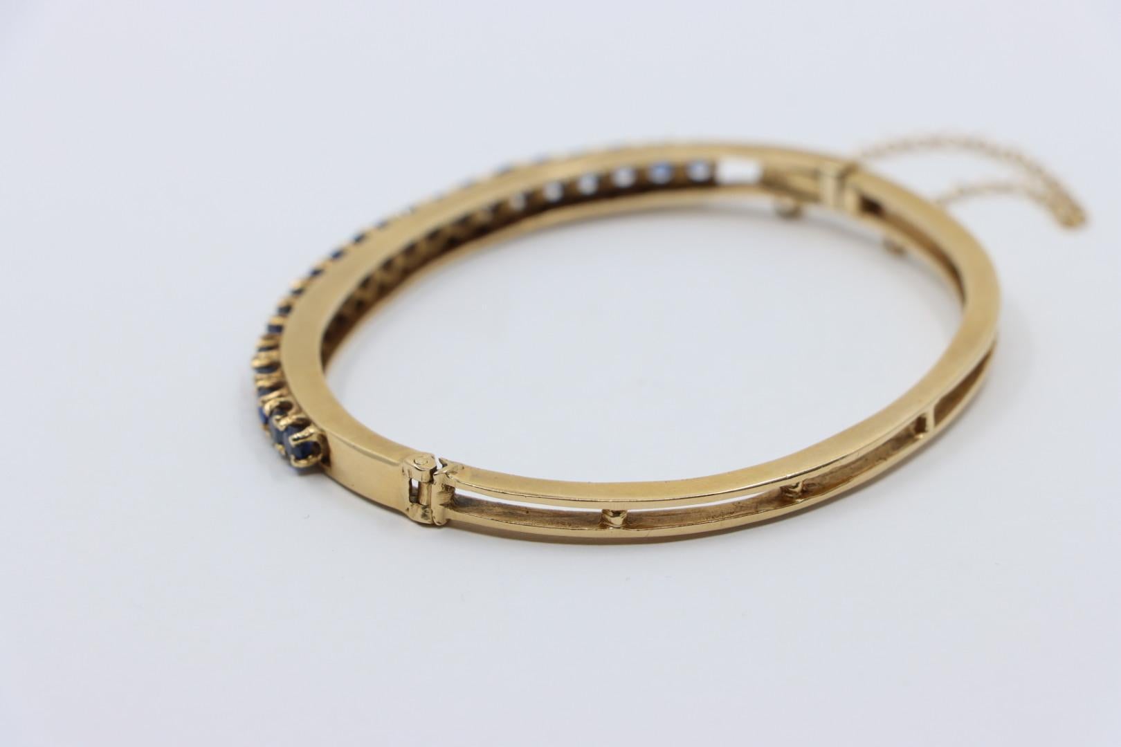 Vintage 14K Gold Sapphires Bangle Bracelet For Sale 12