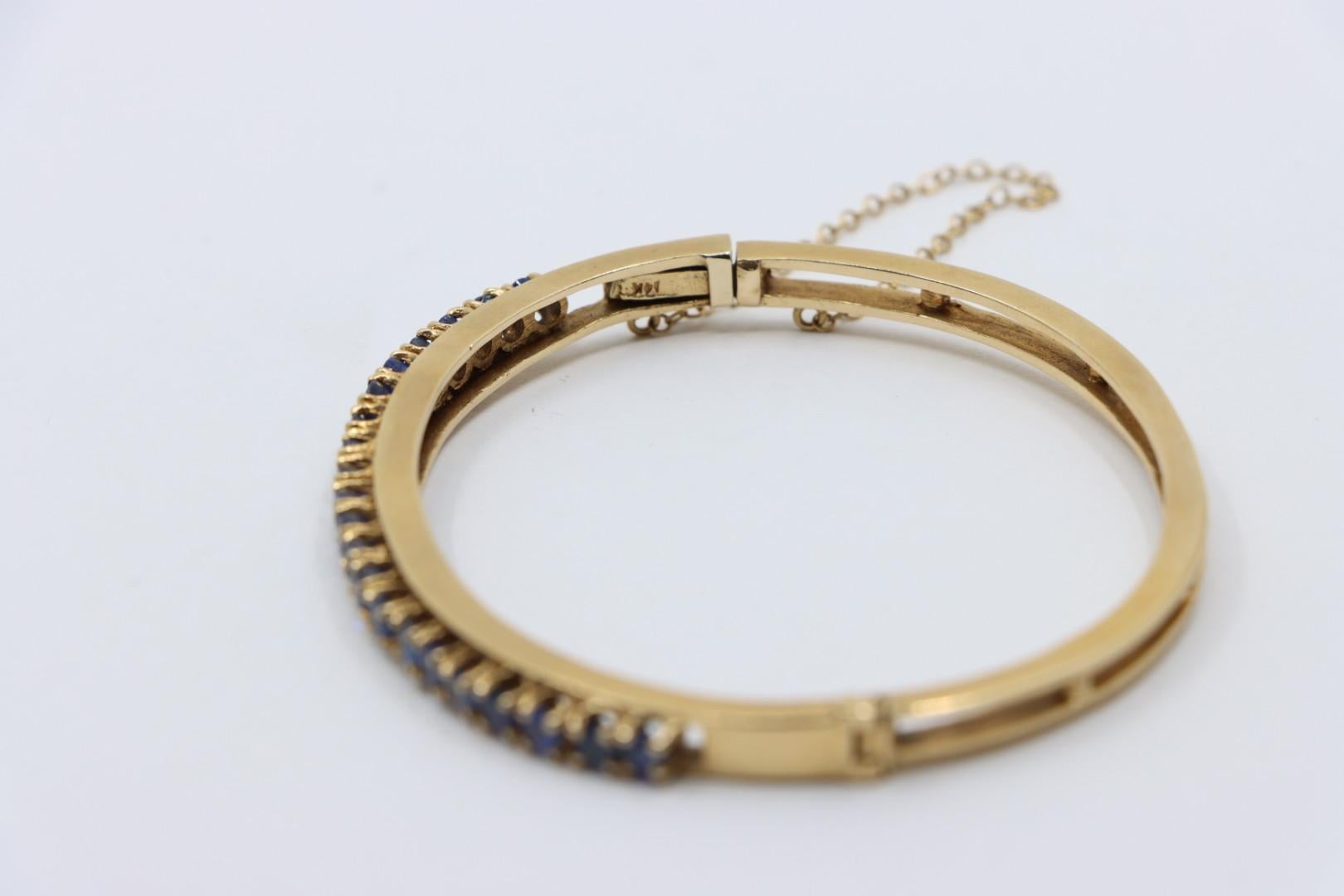Vintage 14K Gold Sapphires Bangle Bracelet For Sale 14