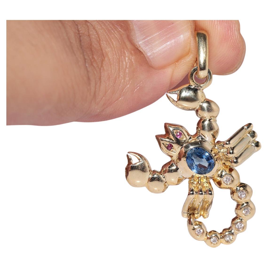 Vintage 14k Gold Skorpion Design natürlichen Diamanten und Edelstein-Anhänger