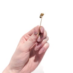 Vintage 14k Gold, Seed Pearl, and Diamond Figural Elephant Stickpin