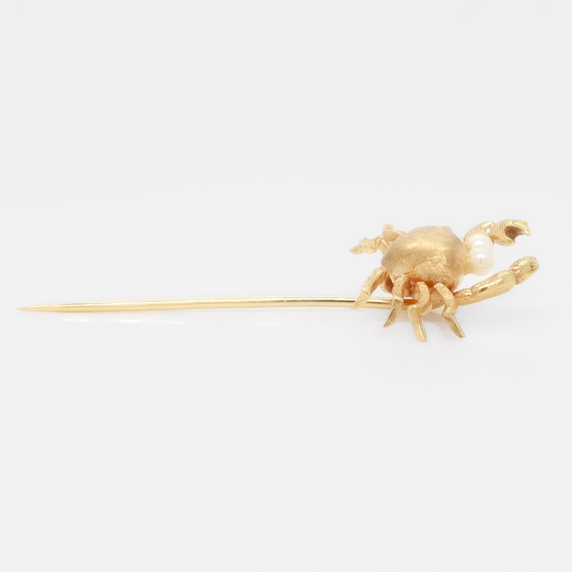 Vintage 14K Gold & Seed Pearl Crab Stickpin For Sale 5