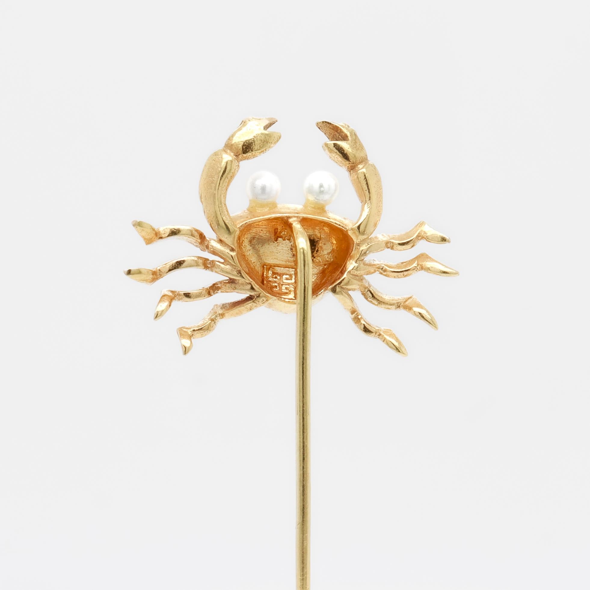 Vintage 14K Gold & Seed Pearl Crab Stickpin For Sale 6