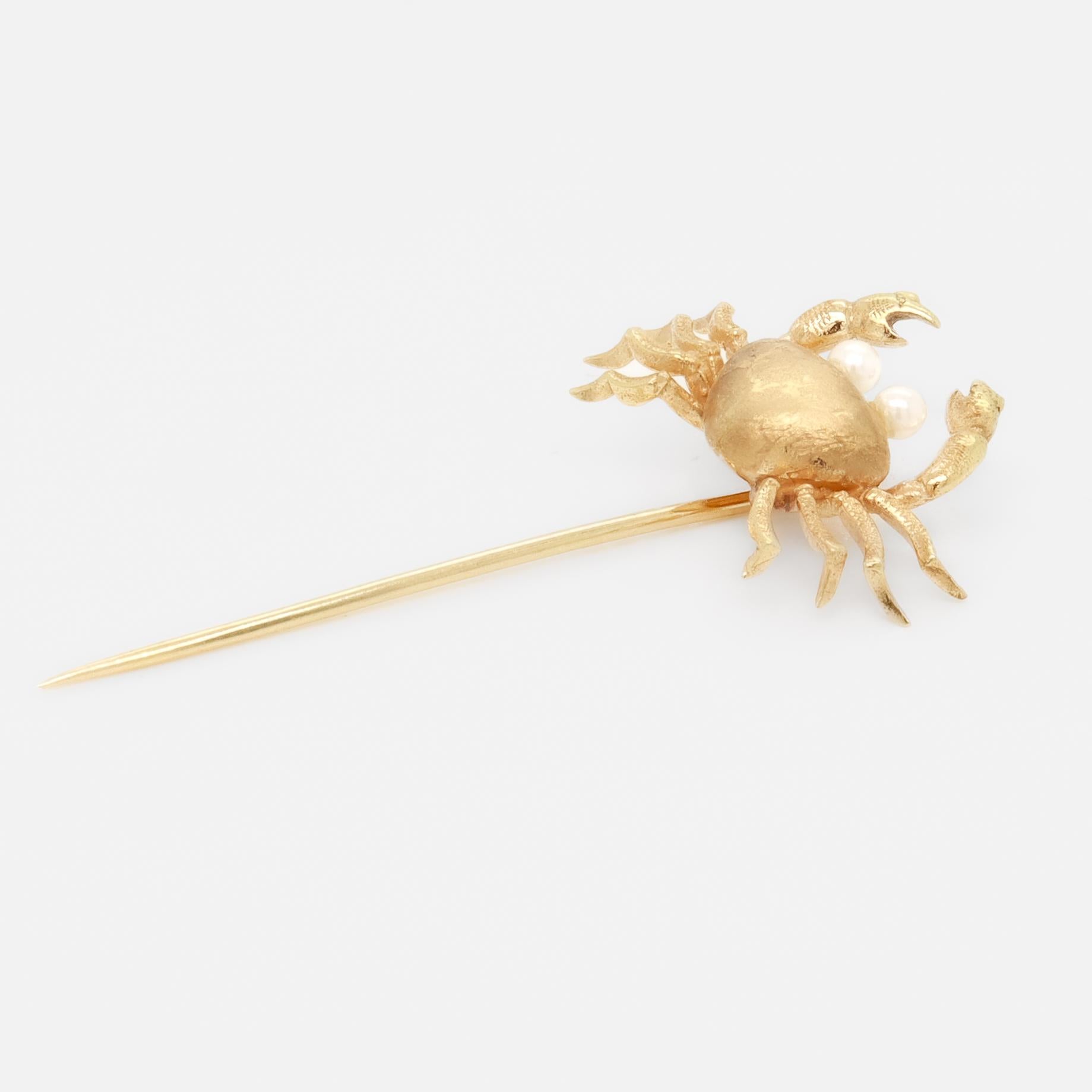 Vintage 14K Gold & Seed Pearl Crab Stickpin In Good Condition For Sale In Philadelphia, PA