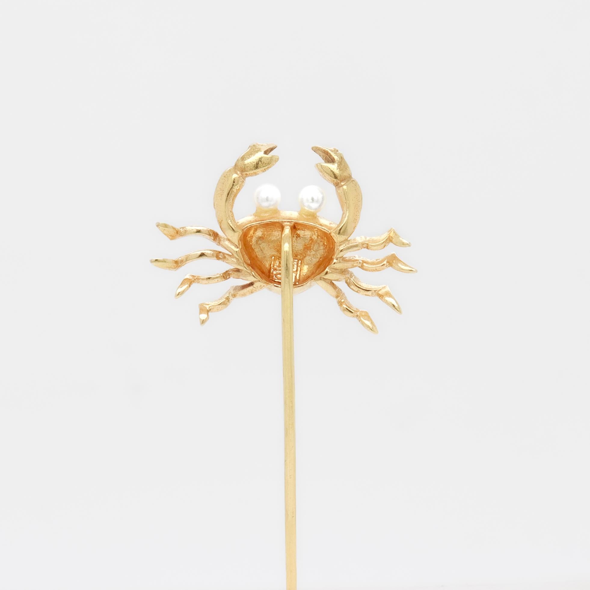 Vintage 14K Gold & Seed Pearl Crab Stickpin For Sale 1