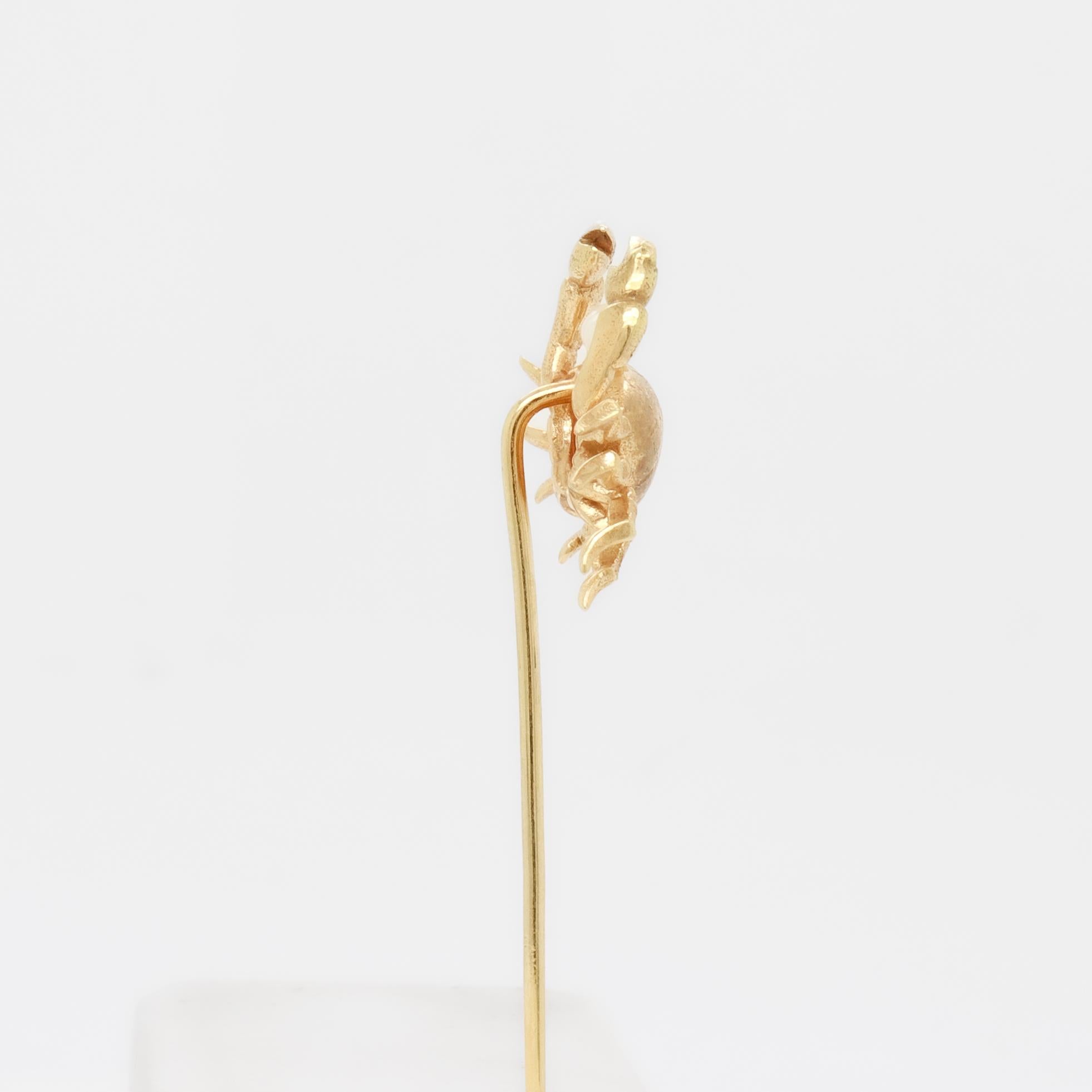 Vintage 14K Gold & Seed Pearl Crab Stickpin For Sale 2
