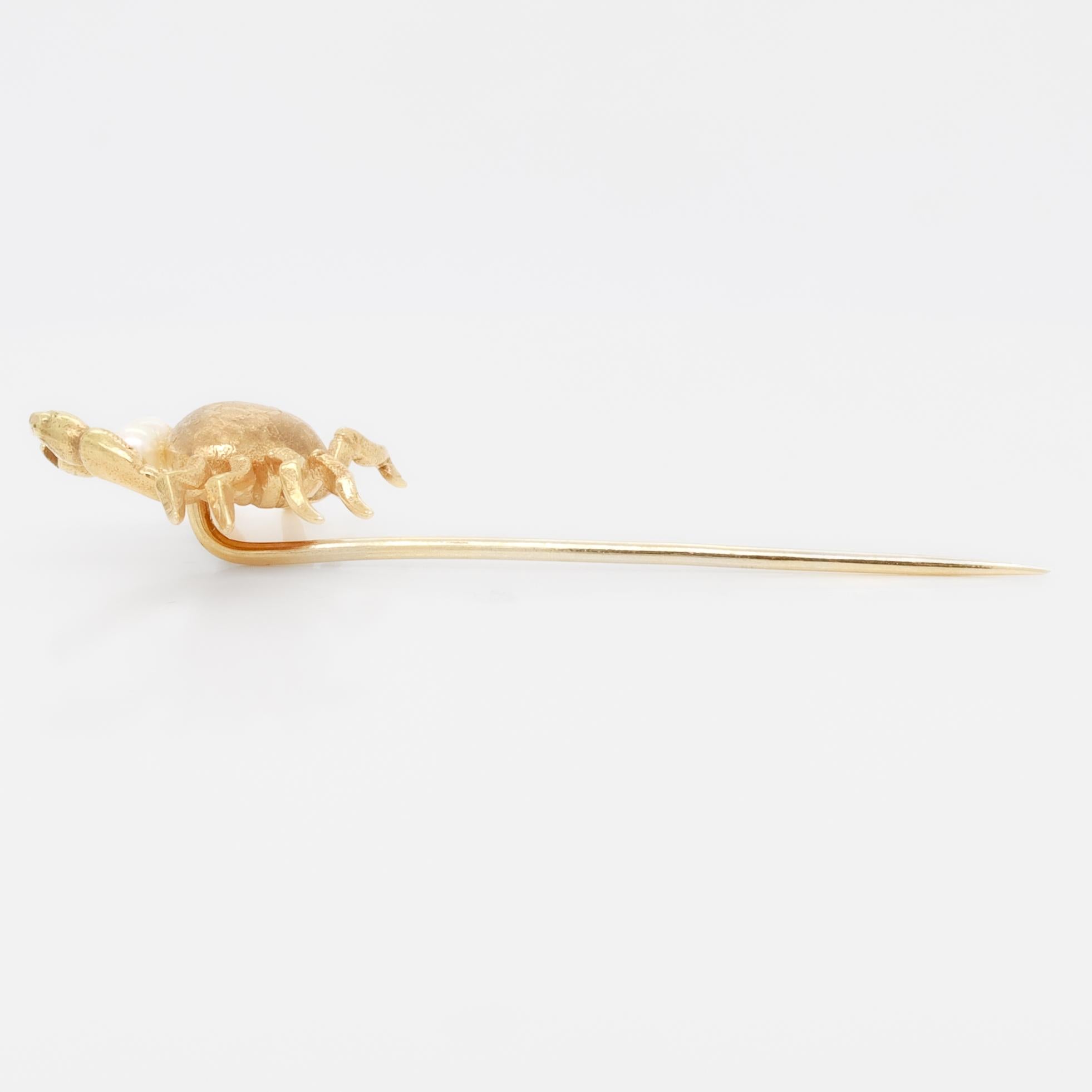 Vintage 14K Gold & Seed Pearl Crab Stickpin For Sale 3