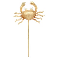 Vintage 14K Gold & Seed Pearl Crab Stickpin
