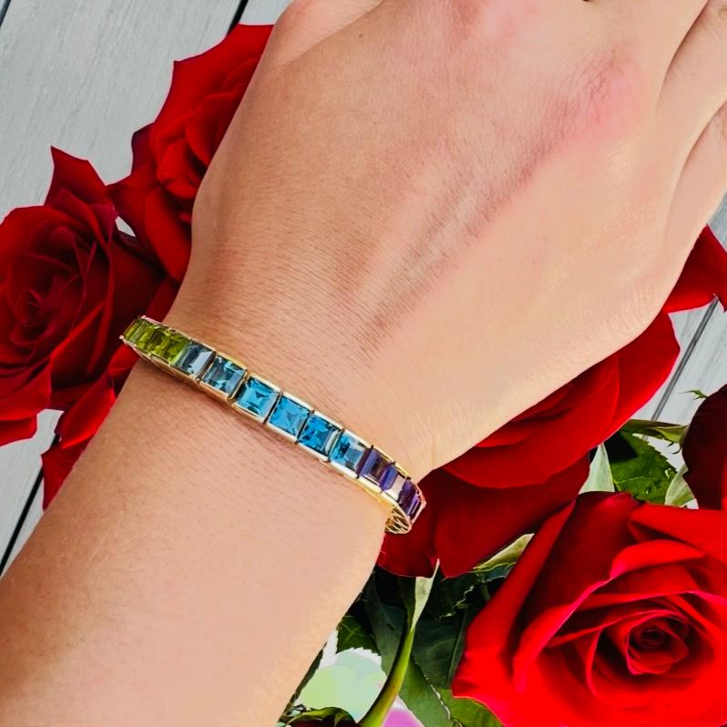 Bracciale arcobaleno d'epoca in oro 14k e semi-preziosi in vendita 2
