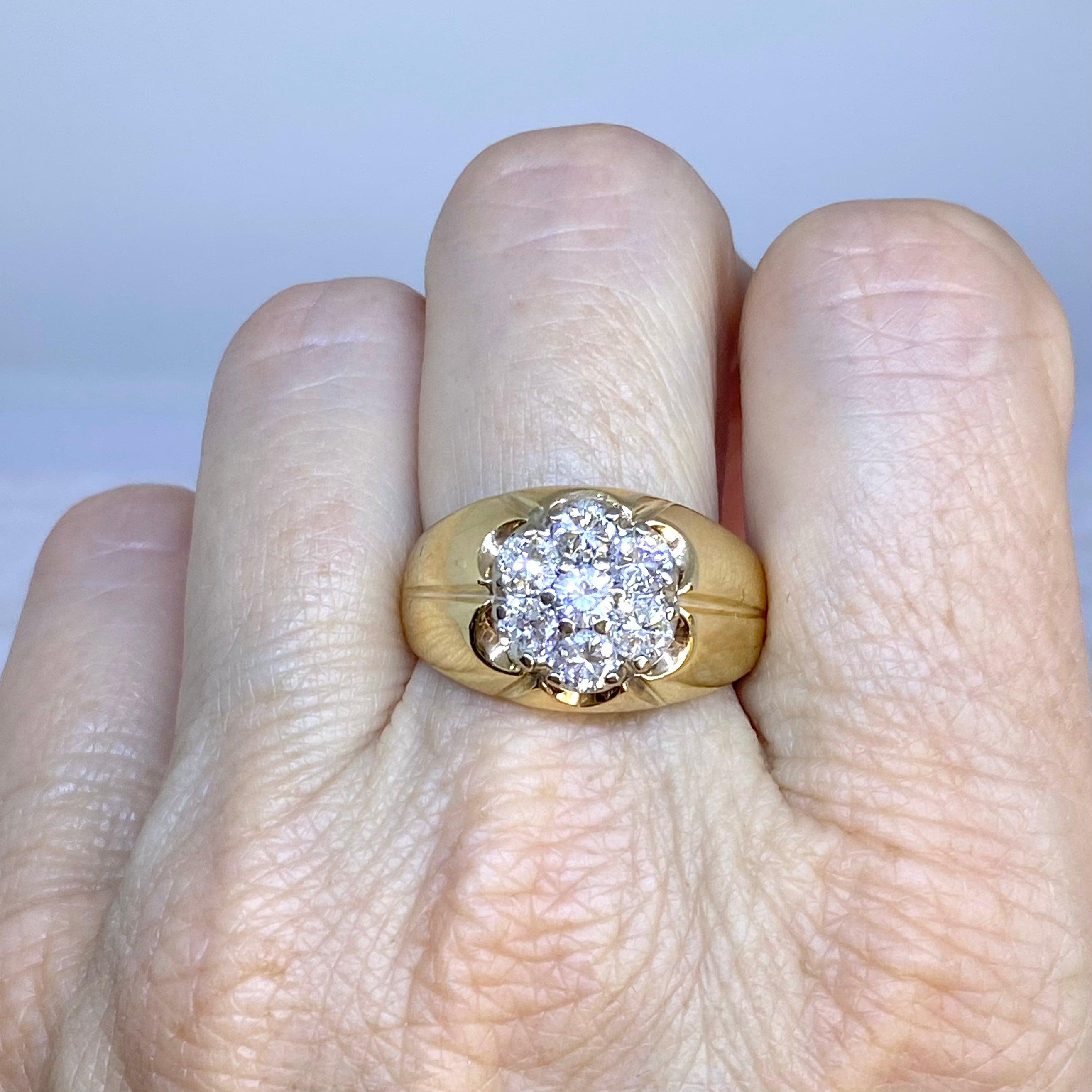 Vintage 14K Gold Seven Stone Diamond Cluster Ring Size 9.75 For Sale 3